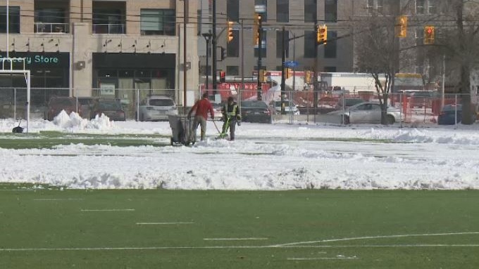 Clearing the field at Immaculata High School