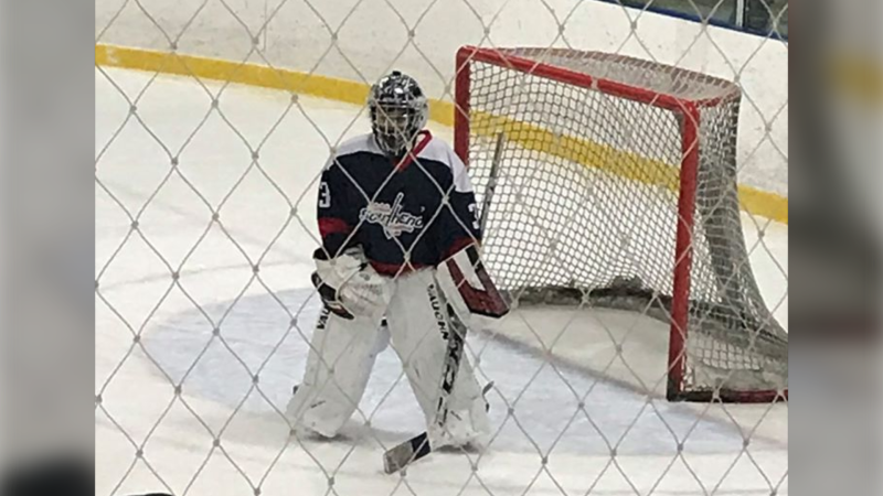 11-year-old Ayan Janmohamed, in net for the Ottawa Southend Snipers. (photo courtesy of Salima Ismail)