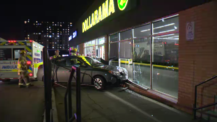 A crashes through the front of a Kitchener Dollarama store. (Nov. 21, 2019)