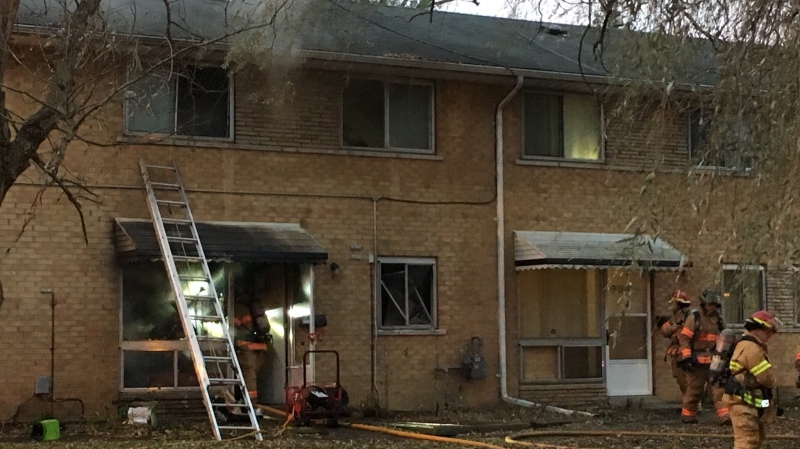 Crews work at the scene of a fire on Bridle Path in London, Ont. on Friday, Nov. 22, 2019. (Taylor Choma / CTV London)