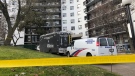 Forensic investigators process the scene of a fatal shooting inside a Scarborough apartment building. (Tracy Tong/CTV News Toronto)