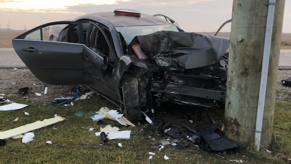 Police were called to the collision on Rochester Townline Road between Lakeshore Road 303 and County Road 42 on Monday, Nov. 25, 2019. (Courtesy OPP)