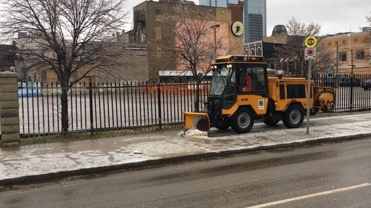 A sidewalk plow in London, Ont. 