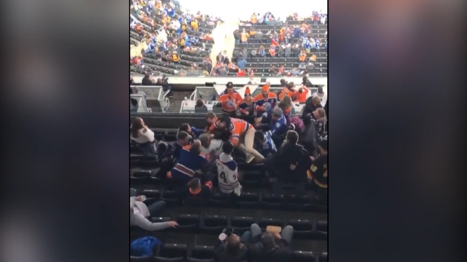 Oilers, Canucks, brawl, stands