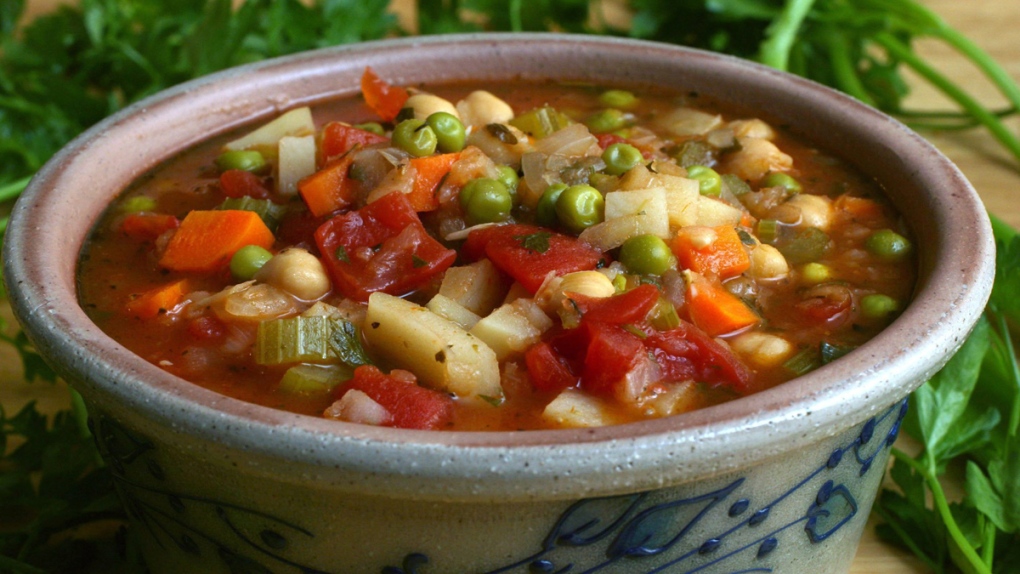 A bowl of minestrone soup