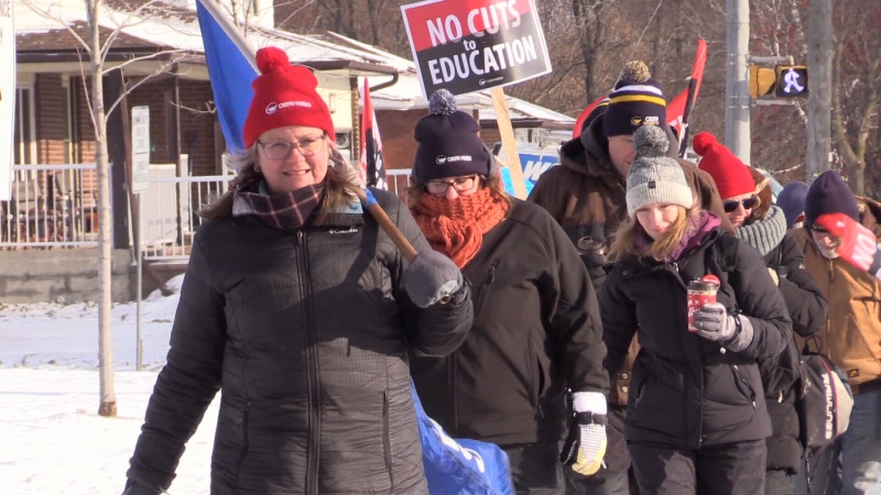 OSSTF members hold a second walkout forcing the closure of secondary and some elementary schools across the province on Wed., Dec. 11, 2019. (Mike Arsalides/CTV News)