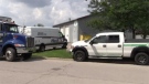 Police search of a business in east London, Ont. on Monday, July 29, 2019. (Gerry Dewan / CTV London)