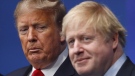 British Prime Minister Boris Johnson, right, and U.S. President Donald Trump at The Grove hotel and resort in Watford, Hertfordshire, England, on Dec. 4, 2019. (Peter Nicholls, Pool Photo via AP)