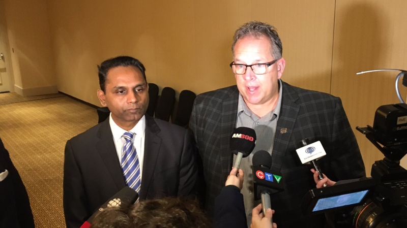 Unifor Local 444 president Dave Cassidy and Rakesh Naidu, President & CEO of the Windsor-Essex Regional Chamber of Commerce in WIndsor, on Monday, Dec. 16, 2019. (Ricardo Veneza / CTV Windsor)