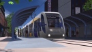 A rendering of a planned light rail transit line in Hamilton that was cancelled in 2019 is shown. The provincial and federal governments have committed $3.4 billion in funding to revive the project.