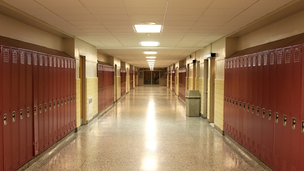 Empty high school hallway