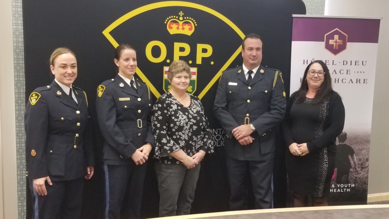 Members of Essex County OPP and HDGH Windsor are participating Community Safety Grant funding announcement in Windsor on Tuesday, Dec. 17, 2019. (Bob Bellacicco / CTV Windsor)
