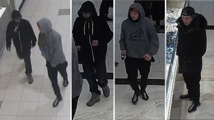 Bayshore Shopping Centre jewelry thieves are described as a Caucasian man in his 20’s, medium build with shoulder length curly blonde hair (wearing a grey hoodie, black pants, a black parka and black Adidas NMD shoes with Equality on the top ), and a Caucasian man in his 20’s with a medium build (wearing a black zip up hoodie, dark pants and grey shoes). (Ottawa Police)