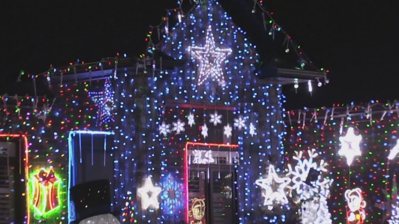 Christmas lights are seen on a home on Songbird Lane in Ilderton, Ont. on Thursday, Dec. 19, 2019. (Jim Knight / CTV London)