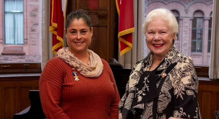 Cynthia Cakebread, left, was presented an award by Ontario Lieut.-Gov. Elizabeth Dowdeswell for her contribution to the Royal Life Saving Society of Canada. (Source: Royal Life Saving Society of Canada)