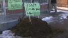 Police were sent to Premier Doug Ford’s constituency office after a pile of manure was dumped in front on Dec. 22, 2019. 