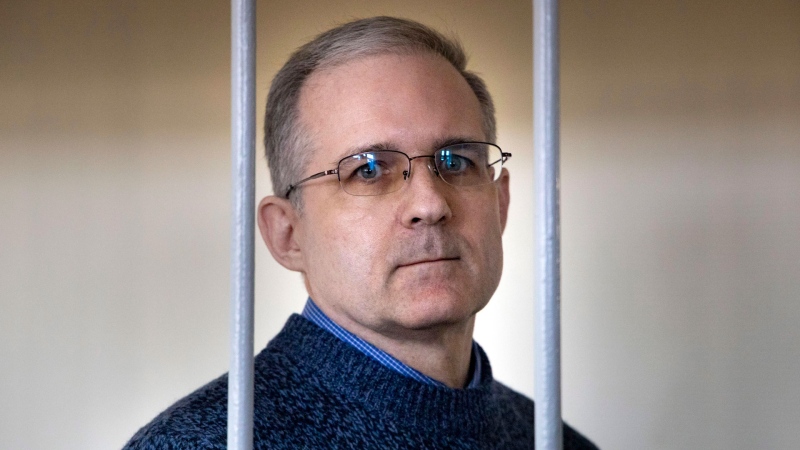 In this Aug. 23, 2019, file photo, Paul Whelan, a former U.S. marine who was arrested for alleged spying in Moscow on Dec. 28, 2018, speaks while standing in a cage as he waits for a hearing in a court room in Moscow, Russia. (AP / Alexander Zemlianichenko, File)