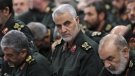 FILE - In this Sept. 18, 2016, file photo provided by an official website of the office of the Iranian supreme leader, Revolutionary Guard Gen. Qassem Soleimani, center, attends a meeting in Tehran, Iran. (Office of the Iranian Supreme Leader via AP, File)