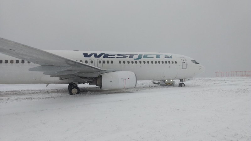 No injuries were reported when a WestJet flight slid off the runway at the Halifax Stanfield International Airport on Jan. 5, 2020.