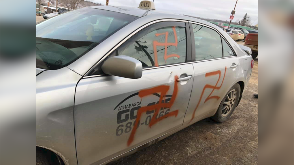 Athabasca cab vandalized with swastikas