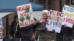 The unlicensed cannabis shop held a protest outside of Finance Minister Carole James' office Wednesday: Jan. 8, 2020 (CTV News)