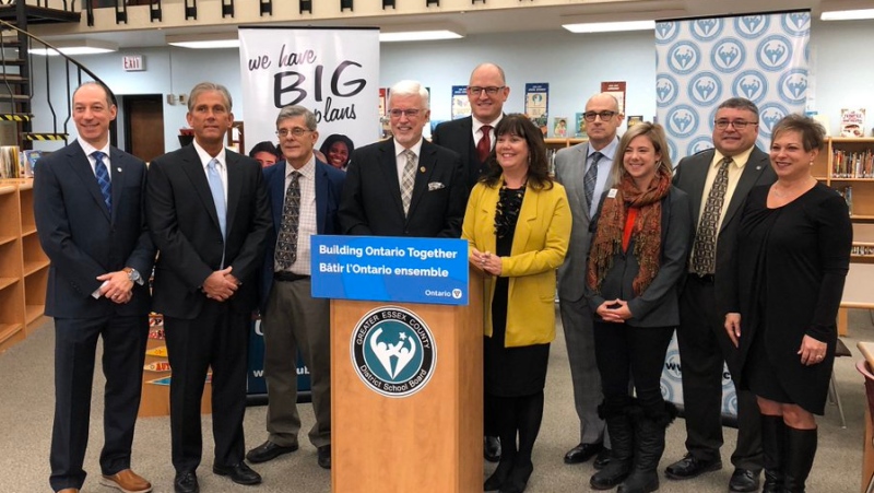 Trustees, MPP, director, mayor, superintendent, and principals pose for a photo in Windsor on Friday, Jan. 10, 2020. (Courtesy Giles Campus Condors / Twitter)