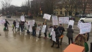Anti-poverty protestors marched to city hall in London, Ont. on Friday, Jan. 10, 2020. (Bryan Bicknell / CTV London)