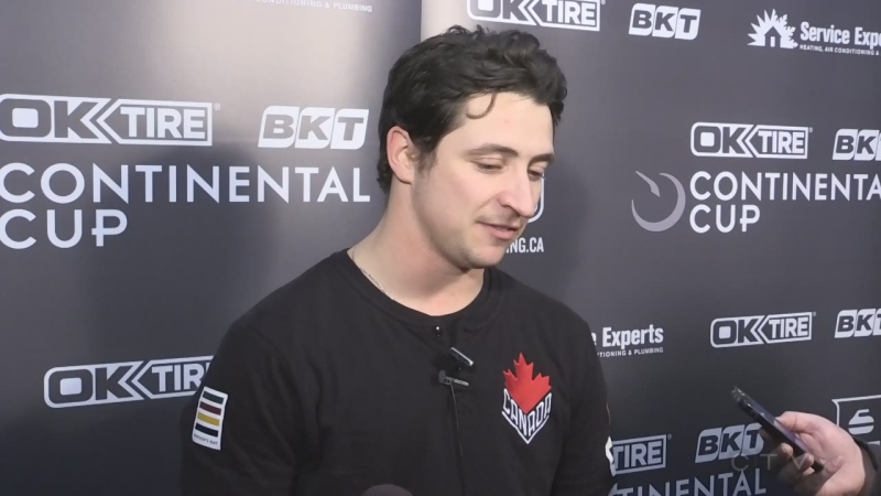 Scott Moir talks about his curling experience in the celebrity match at the Continental Cup in London, Ont. on Saturday, Jan. 11, 2020.
