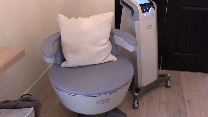 'The Kegel Throne,' a high tech chair used for treatment of bladder leaks, is seen in London, Ont. on Monday, Jan. 13, 2020. (Celine Zadorsky / CTV London)