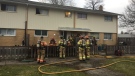 Firefighters work at the scene of a fire on Barberry Court in London, Ont. on Tuesday, Jan. 14, 2020. (Bryan Bicknell / CTV London)