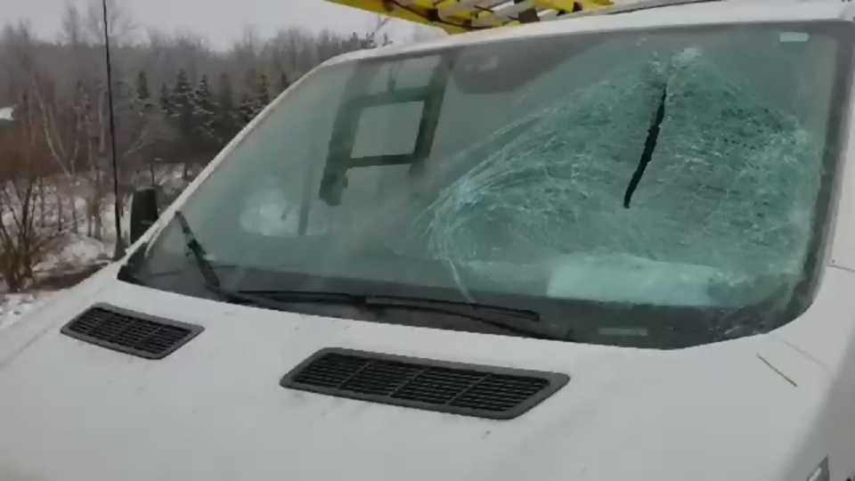 Ice smashes through windshield