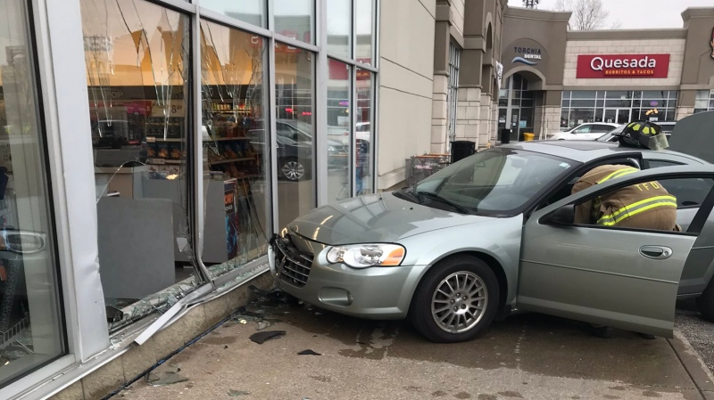 Tecumseh firefighters responded to the crash at the Shoppers Drug Mart on Manning Road in Tecumseh on Thursday, Jan. 16, 2020. (Courtesy Tecumseh Fire)