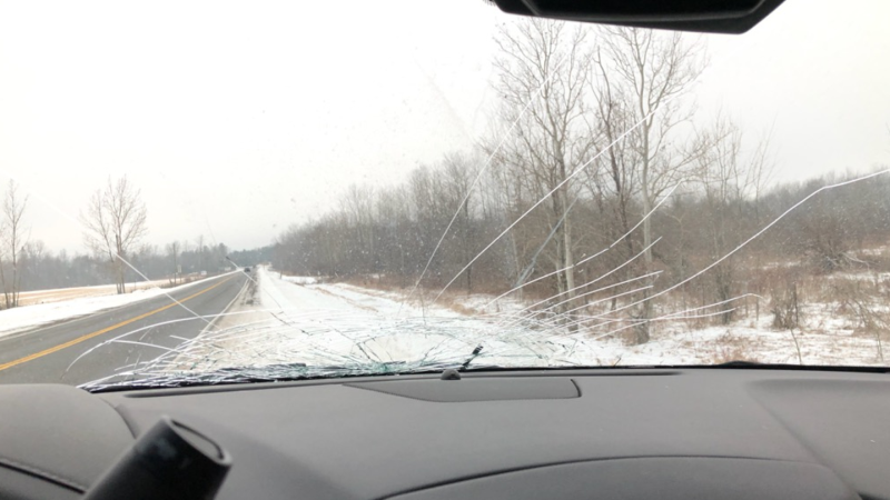 Ottawa drivers reports damage to vehicles from flying ice. 