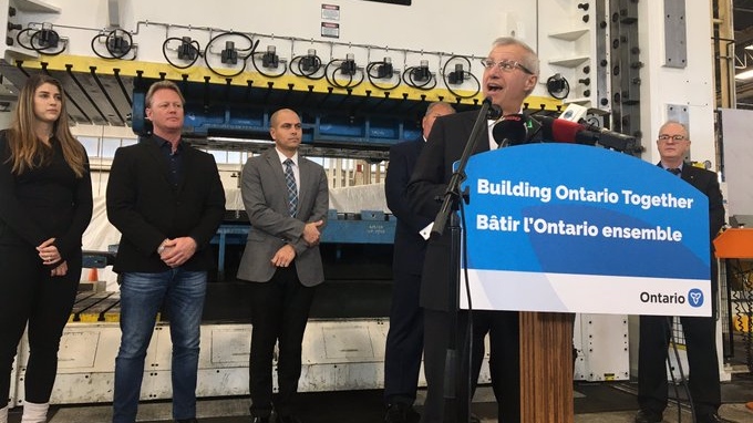 Vic Fedeli, Minister of Economic Development, Job Creation and Trade, announced the investment in Lakeshore, Ont., on Tuesday, Jan. 21, 2020. (Ricardo Veneza / CTV Windsor)