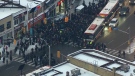 Commuters wait to board shuttle buses on Jan. 22, 2020. (CTV News Toronto's chopper) 
