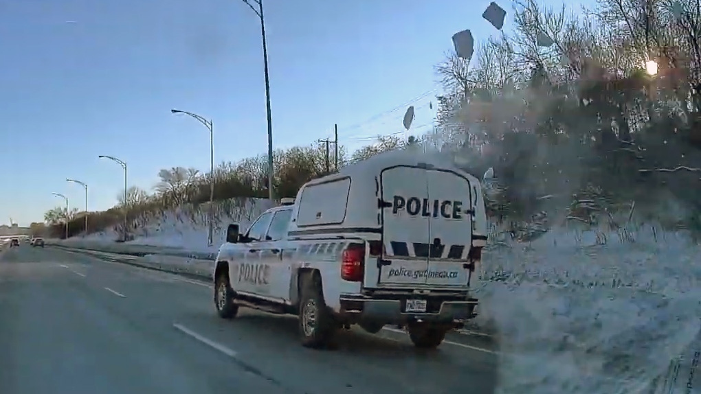 Flying snow off Gatineau Police vehicle