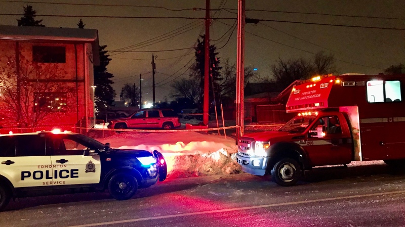 Police tape blocks off an area near 126 Avenue and 73 Street where a where body was found on Sunday, Jan. 26, 2020. (CTV News Edmonton)
