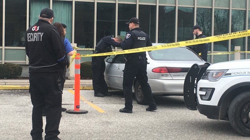 A section of the Emergency Department parking lot at the hospital on Goyeau Street has been taped off in Windsor, on Monday, Jan. 27, 2020. (Bob Bellacicco / CTV Windsor)