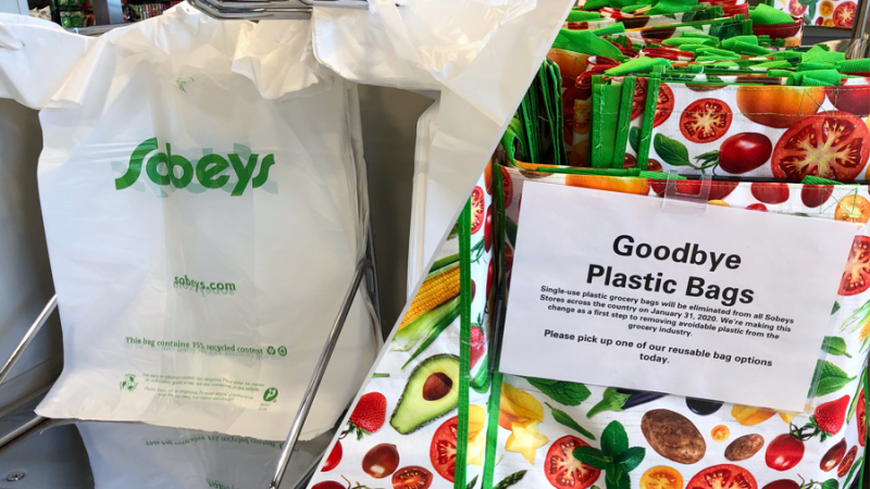 Sobeys says the move to ban single-use plastic bags will remove 225 million plastic grocery bags out of circulation each year.