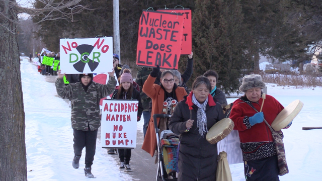 Indigenous protest against a plan to bury Nuclear Waste near Lake Huron on their territory. (Scott Miller / CTV London)