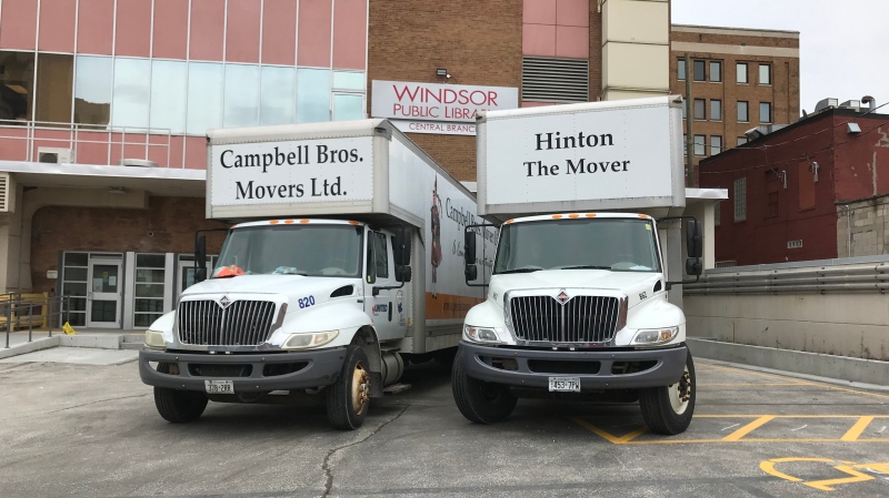 Crews are moving contents from the Central Library in Windsor, on Thursday, Jan. 30, 2020. (Michelle Maluske / CTV Windsor) 