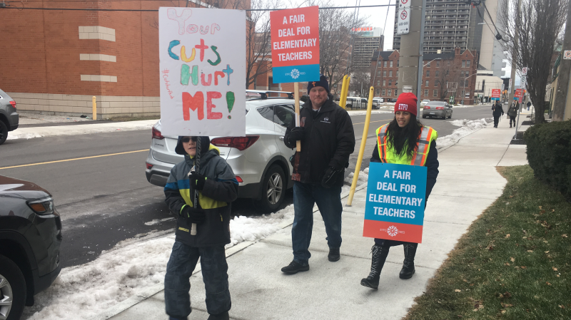 Teachers and students on the picket line in Windsor on Jan. 30, 2020. (Bob Bellacicco / CTV Windsor) 