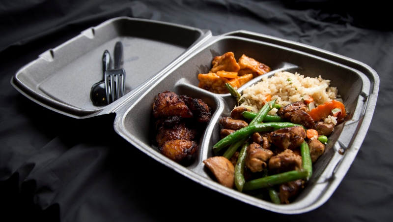 Canada's restaurant owners are eager to do their part to curb this country's addiction to plastics but are urging the government to make sure there is enough time for their industry to adapt before fully banning plastic take-out containers. A Styrofoam container is shown with take out food at a restaurant in Washington, Thursday, Dec. 31, 2015. THE CANADIAN PRESS/AP-Manuel Balce Ceneta