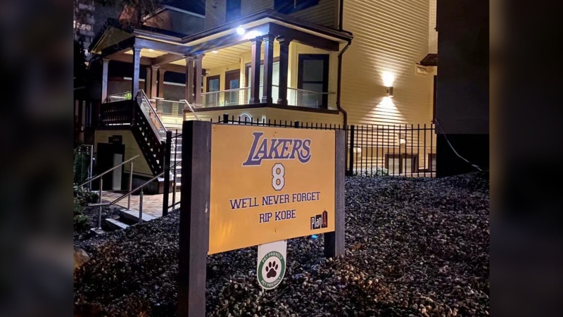 Anoop Majithia, owner of Plan A Real Estate Services, Ltd., commissioned several signs honouring Kobe Bryant, which he placed outside his West End buildings this week. (Anoop Majithia)