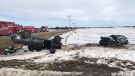 A two-vehicle crash west of Brucefield, Ont. has sent both drivers to hospital on Monday, Feb. 3, 2020. (@OPP_WR / Twitter)