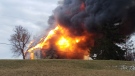 Flames consume a barn in Haldimand County, Ont. on Wednesday, Feb. 5, 2020. (Source: OPP) 