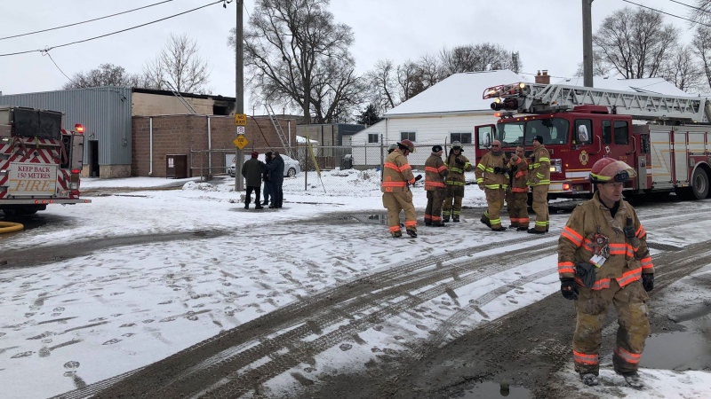 Fire crews on scene at a commercial fire on Brydges Street on Thursday, Feb. 6, 2020. (Justin Zadorsky / CTV London) 