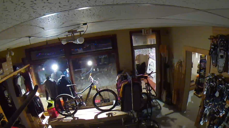 CCTV image provided by Expéditions Wakefield following an alleged break-in where someone stole two high-end bicycles on Feb.2, 2020. (Credit:  Expéditions Wakefield Co-Owner Vicki Schouten)