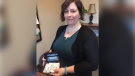 Laura Gibbs of Southwestern Public Health holds a naloxone kit in St. Thomas, Ont. on Thursday, Feb. 6, 2020. (Bryan Bicknell / CTV London)