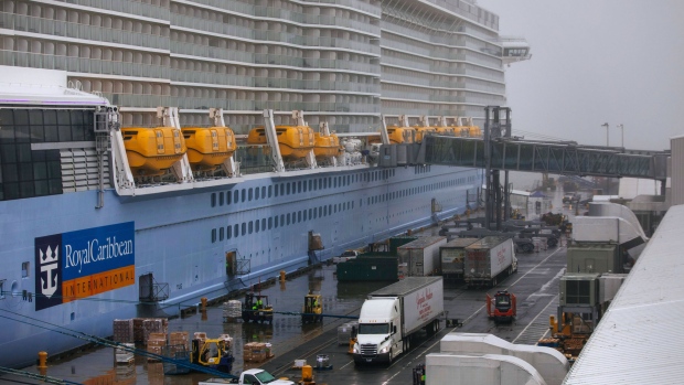 The cruise ship Anthem of the Seas is docked at the Cape Liberty Cruise Port on Friday, Feb. 7, 2020, in Bayonne, N.J. Passengers were screened, as a precaution, for coronavirus. (AP / Kevin Hagen)